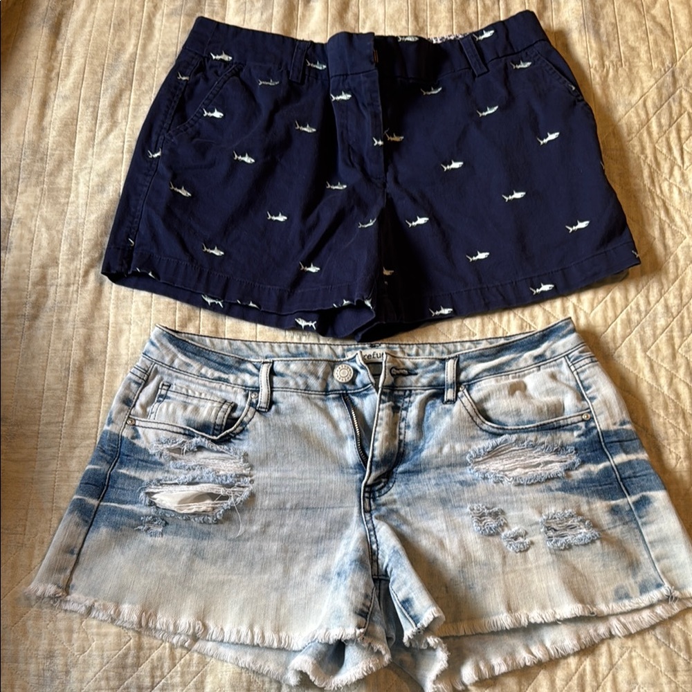 Refuge Blue Jean Shorts Distressed Raw Hem